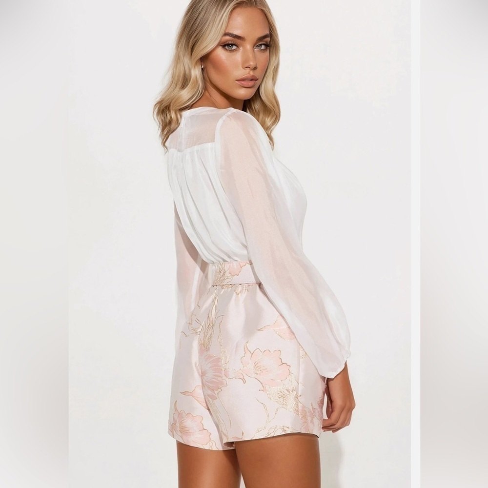 White Blouse and Pink Shorts romper - Picture 2 of 7
